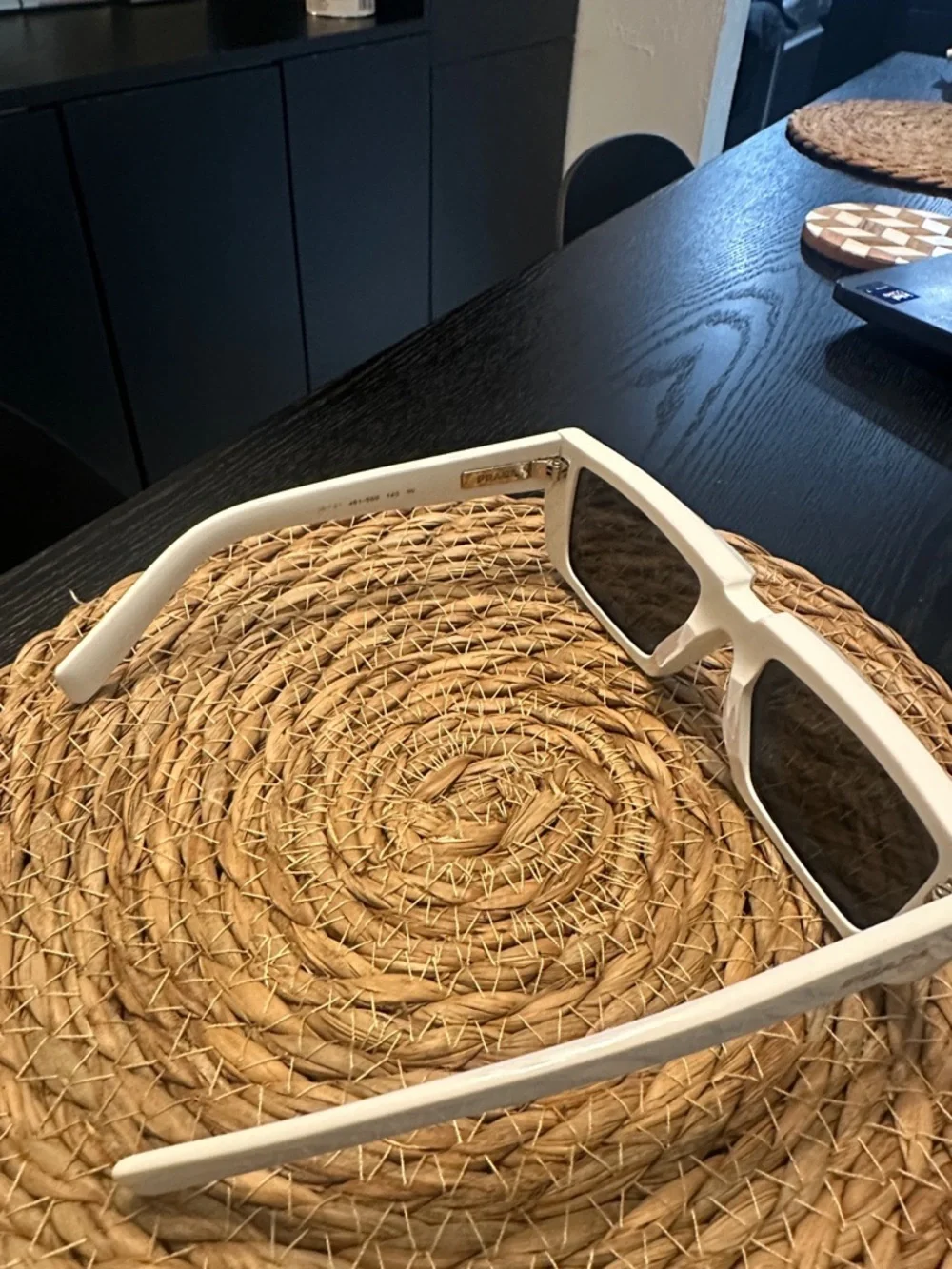 Prada White Rectangular VR/AR Protective Glasses with Dark Lenses
